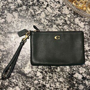 Coach Polished Pebble Leather Small Wristlet in Dark Green - never used